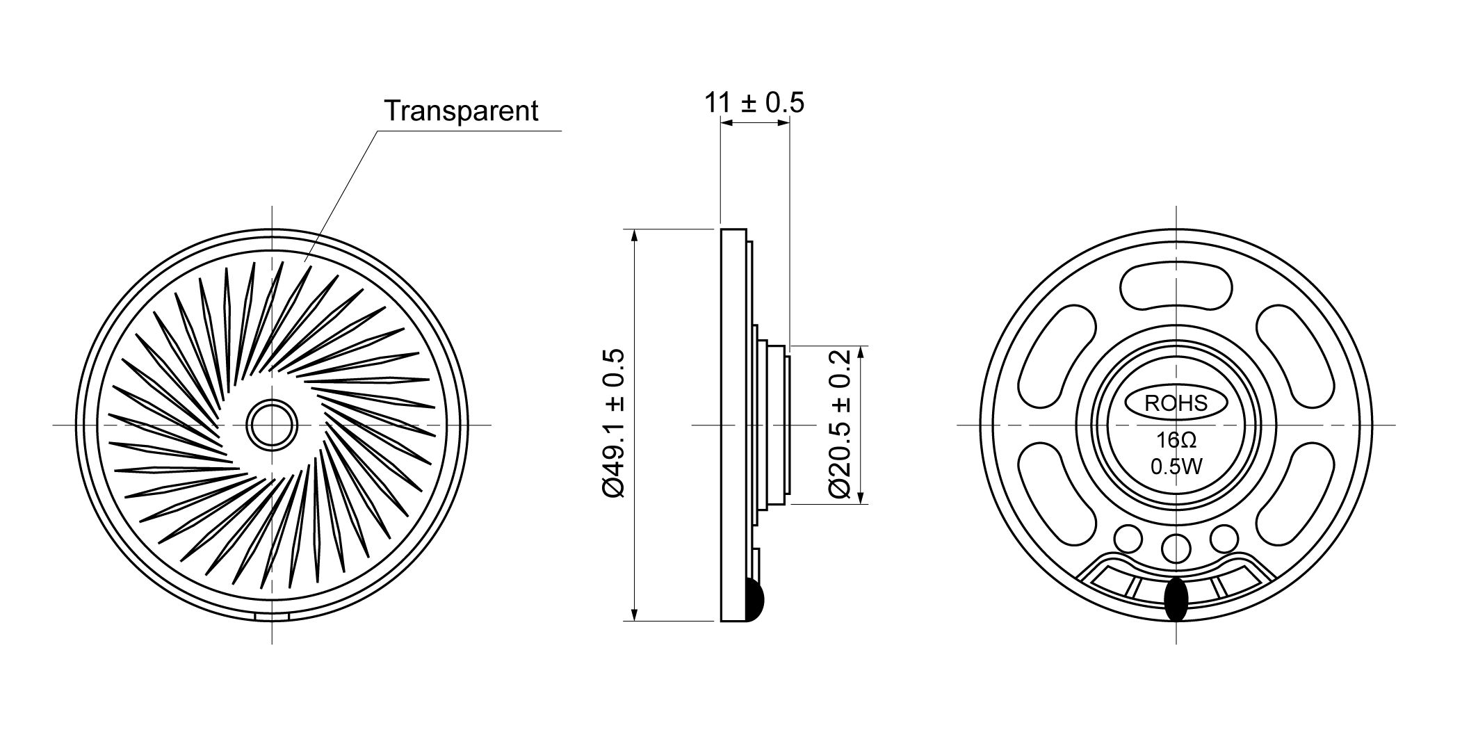 OSAE50S-10T0.5W16 Mechanical Drawing